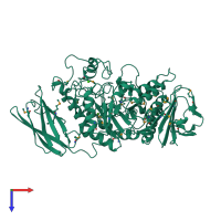 Monomeric assembly 1 of PDB entry 1h3g coloured by chemically distinct molecules, top view.
