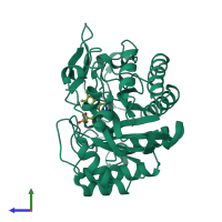 PDB entry 1h51 coloured by chain, side view.