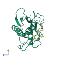 PDB entry 1hfs coloured by chain, side view.