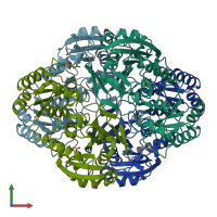 PDB entry 1hg0 coloured by chain, front view.