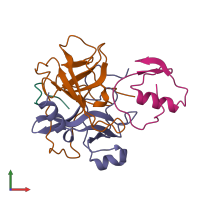 PDB entry 1hja coloured by chain, front view.