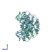 PDB entry 1hl9 coloured by chain, side view.