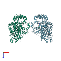 PDB entry 1hl9 coloured by chain, top view.