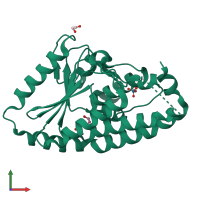 PDB entry 1hnu coloured by chain, front view.