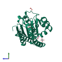 PDB entry 1hnu coloured by chain, side view.