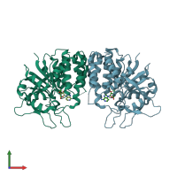 PDB entry 1hp0 coloured by chain, front view.