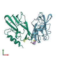 PDB entry 1hpc coloured by chain, front view.