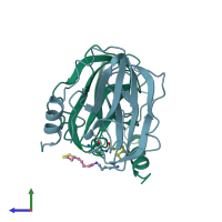 PDB entry 1hpc coloured by chain, side view.