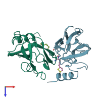 PDB entry 1hpc coloured by chain, top view.