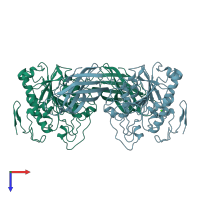 PDB entry 1hpl coloured by chain, top view.