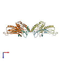 PDB entry 1hq6 coloured by chain, top view.