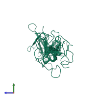 PDB entry 1hrf coloured by chain, ensemble of 10 models, side view.