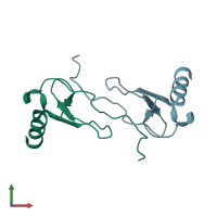 PDB entry 1hum coloured by chain, front view.