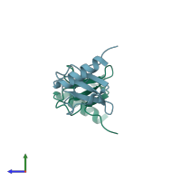 PDB entry 1hum coloured by chain, side view.
