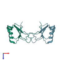 PDB entry 1hum coloured by chain, top view.