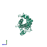 PDB entry 1huw coloured by chain, side view.