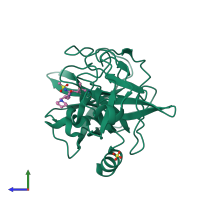 PDB entry 1hv7 coloured by chain, side view.