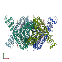 PDB entry 1hwj coloured by chain, front view.