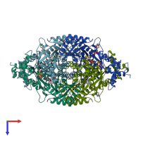 PDB entry 1hwj coloured by chain, top view.