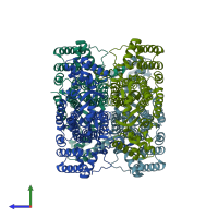 PDB entry 1hy1 coloured by chain, side view.