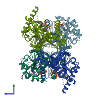 PDB entry 1hyh coloured by chain, side view.