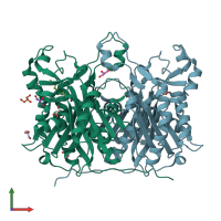 PDB entry 1hzp coloured by chain, front view.