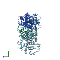 PDB entry 1i1m coloured by chain, side view.