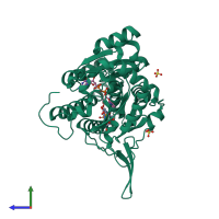 PDB entry 1i24 coloured by chain, side view.