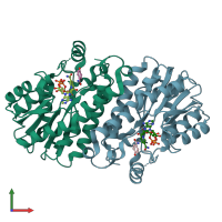 PDB entry 1i30 coloured by chain, front view.