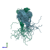 PDB entry 1i4v coloured by chain, ensemble of 20 models, side view.