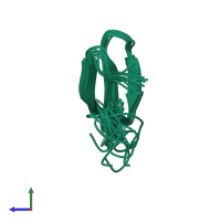 PDB entry 1i6c coloured by chain, ensemble of 10 models, side view.
