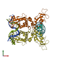PDB entry 1iaw coloured by chain, front view.