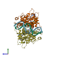PDB entry 1iaw coloured by chain, side view.