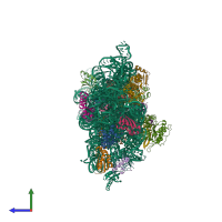 PDB entry 1ibm coloured by chain, side view.