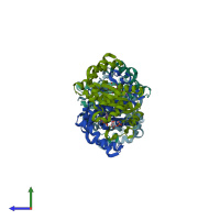 PDB entry 1icu coloured by chain, side view.