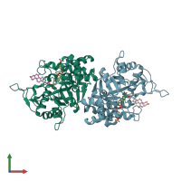PDB entry 1ihi coloured by chain, front view.