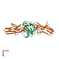 Hetero dimeric assembly 1 of PDB entry 1iil coloured by chemically distinct molecules, top view.