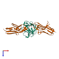 Hetero dimeric assembly 2 of PDB entry 1iil coloured by chemically distinct molecules, top view.