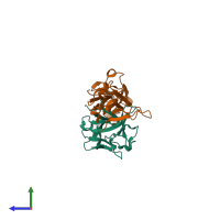 Hetero dimeric assembly 3 of PDB entry 1iil coloured by chemically distinct molecules, side view.