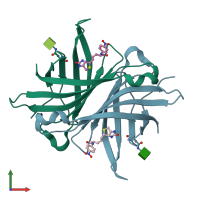 PDB entry 1ij8 coloured by chain, front view.