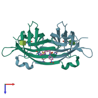 PDB entry 1ij8 coloured by chain, top view.