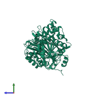 PDB entry 1ikq coloured by chain, side view.