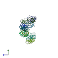 PDB entry 1ilu coloured by chain, side view.