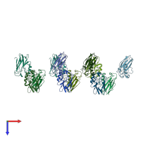 PDB entry 1ilu coloured by chain, top view.
