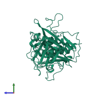 PDB entry 1inp coloured by chain, side view.