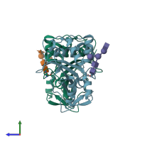 PDB entry 1ioo coloured by chain, side view.