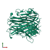 Homo trimeric assembly 1 of PDB entry 1iqa coloured by chemically distinct molecules, front view.