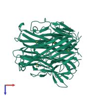 Homo trimeric assembly 1 of PDB entry 1iqa coloured by chemically distinct molecules, top view.