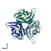 PDB entry 1iqa coloured by chain, side view.