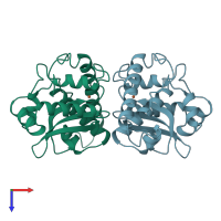 PDB entry 1isb coloured by chain, top view.